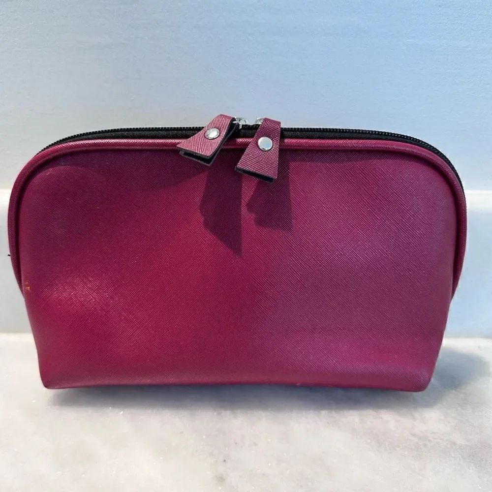 Nordstrom Faux Leather Cosmetic Makeup Clutch Travel Bag W/ Inner Mesh Burgundy